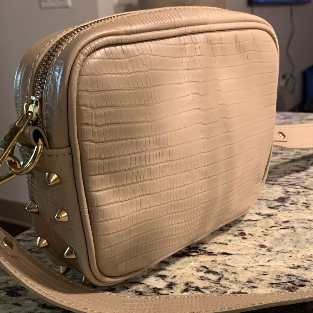 Valentino Style Tan Crossbody with Gold Accents